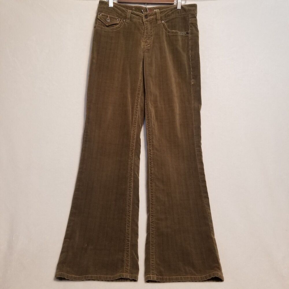 WORN 6 Pants Corduroy Olive Green Slightly Flare Flap Pockets Academia Y2K Vtg